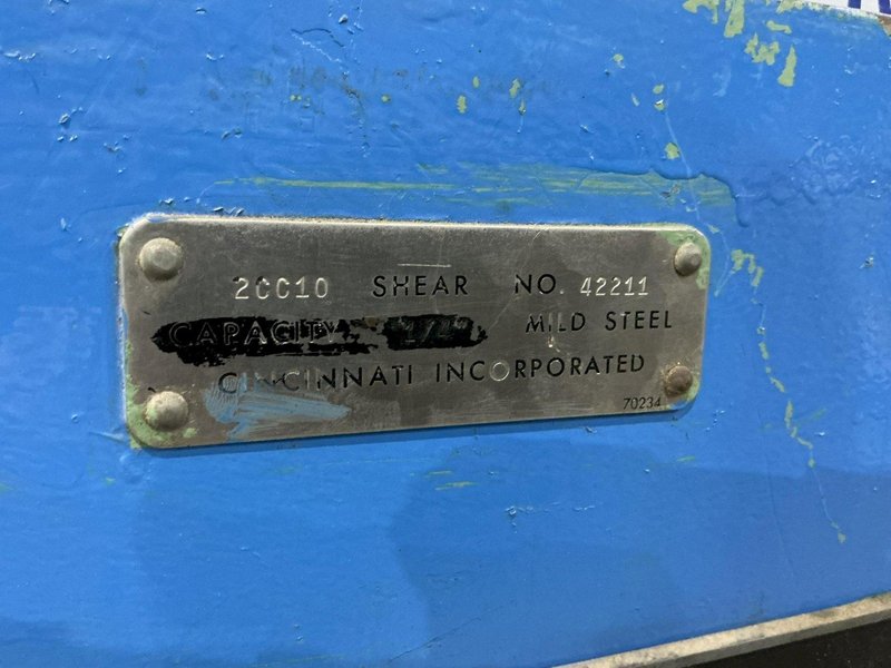 10' x 1/4" CINCINNATI MODEL #2CC10 MECHANICAL POWER SHEAR: