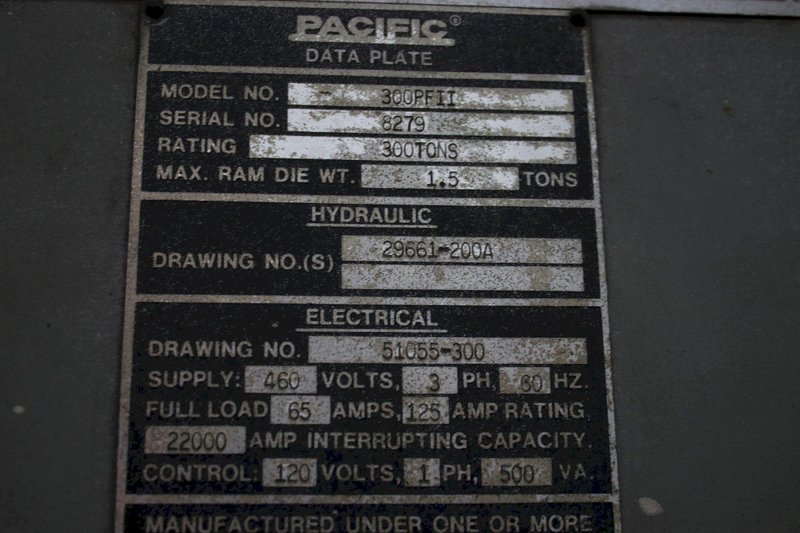 300 TON PACIFIC PRESSFROMER II HYDRAULIC C FRAME PRESS : STOCK #76330