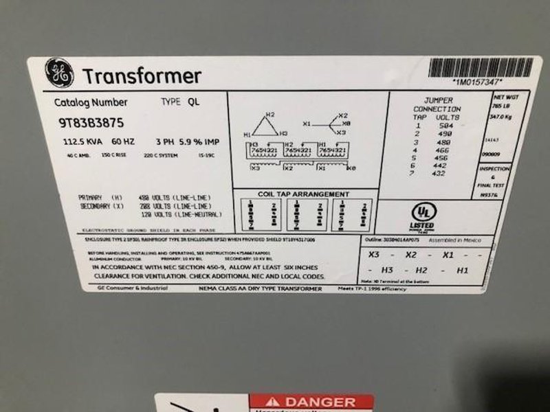 GE TRANSFORMER kVA 112.5