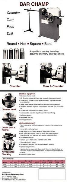 4.5" LNS / JF BERNS MODEL #115-JB-3 BAR CHAMFERING MACHINE: STOCK #21958