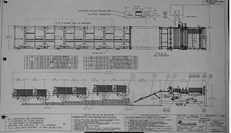 60" x 16 GAUGE IOWA PRECISION MODEL #GAF60-6 COIL SLEAR (SLITTING &amp; CUT-TO-LENGTH) LINE, WITH UNCOILERS &amp; SIDE PUNCHING / NOTCHING: YOBRO #24552
