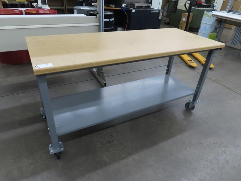 Wood Top Bench with Metal Frame Portable On Casters- Auction Item