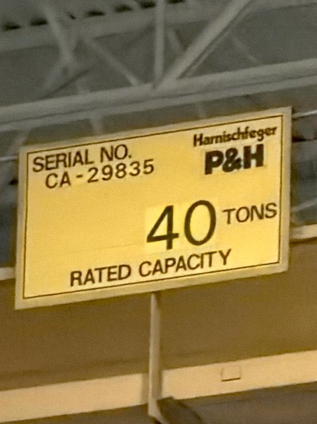 40 TON x 97' P&amp;H CLASS D OVERHEAD DOUBLE GIRDER BRIDGE CRANE: YOBRO #26429