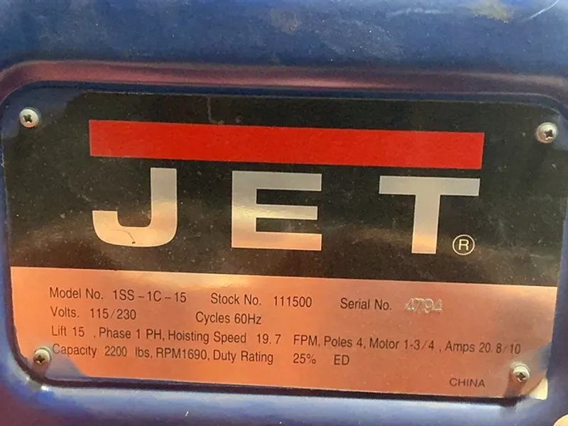 Jet 2200 Lbs Electric Hoist - 1ss-1c-15