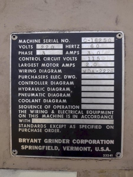 2" X 42" BRYANT MODEL C CENTER HOLE GRINDER / LAPPER: STOCK #22334