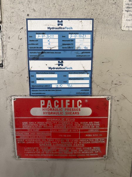 110 TON PACIFIC 110-PF-OBS HYDRAULIC PRESS FORMER. STOCK # 0223826.