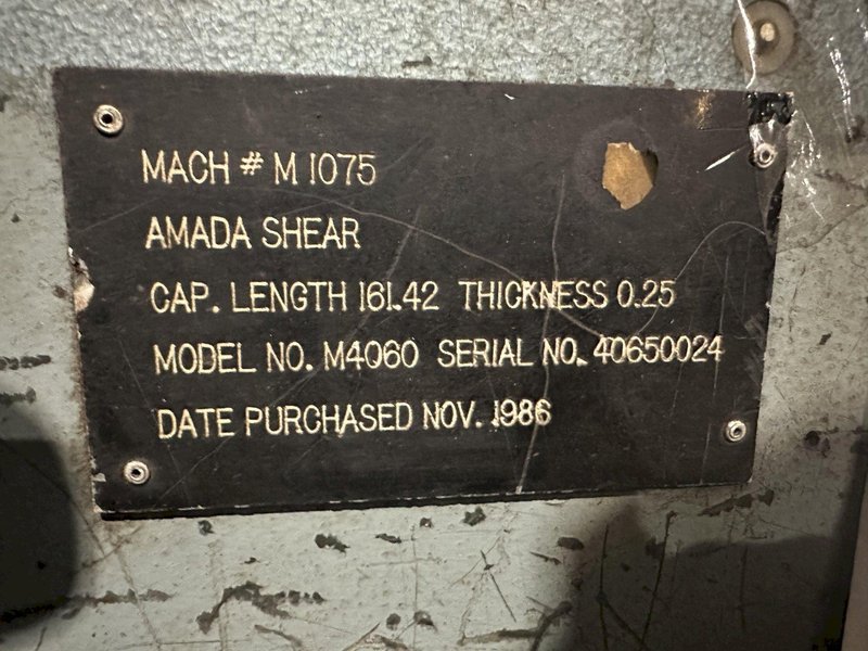 13' x 1/4" AMADA MODEL #M-4065 MECHANICAL POWER SQUARING SHEAR, FRONT GUAGING, CONVEYOR &amp; STACKER: STOCK #19272