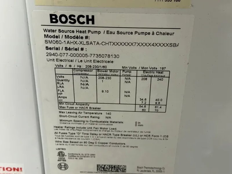 Bosch Water Source Heat Pump  - Sm060-1ahx-xlsata-chtx