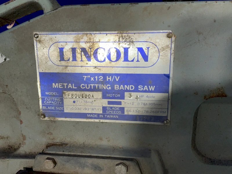 Lincoln 7” Cutting Capacity, 7”x12” Metal Cutting Band Saw - Rf80uc80a