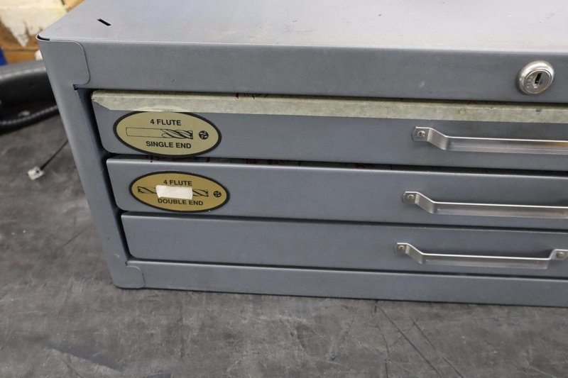 Huot Drill Index - 3 Drawer with Contents: End Mills, Many Carbide, Mostly NEW- Auction Item