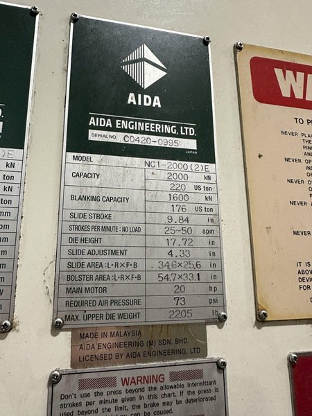 220 TON AIDA GAP FRAME PRESS