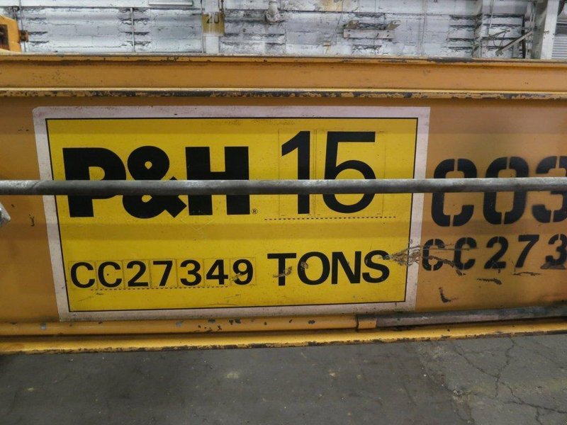 15 TON X 25' SPAN P&amp;H DOUBLE GIRDER OVERHEAD BRIDGE CRANE. STOCK # 0315322