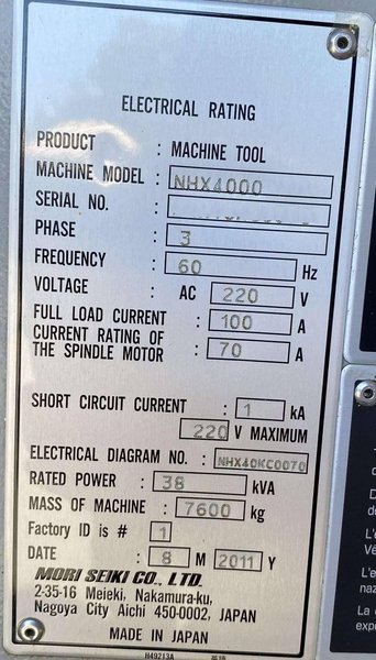 DMG Mori Seiki NHX-4000 Horizontal Machining Center – Full 4th Axis, TSC Mill