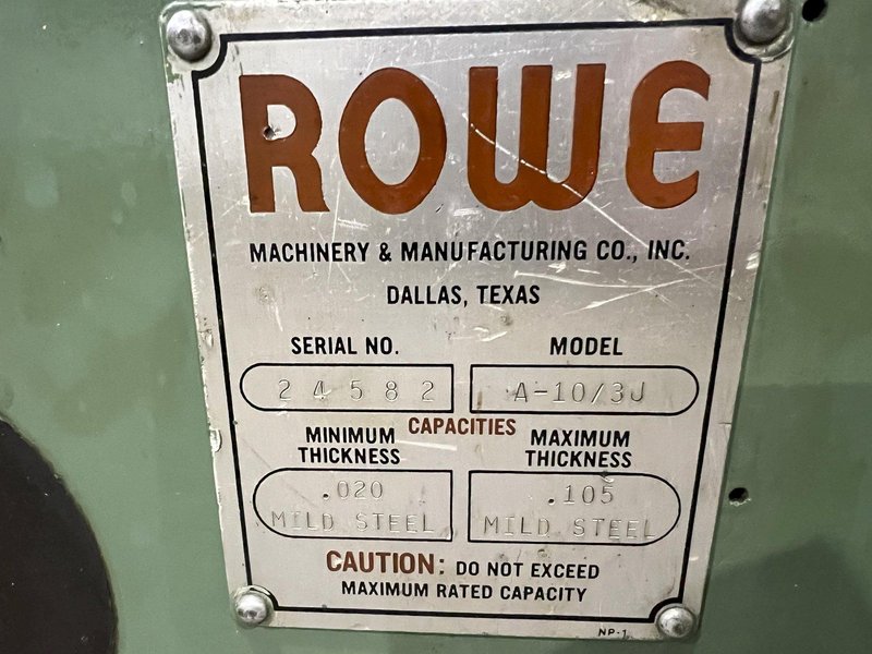 10" X .105" ROWE MODEL #A-10/3J ELECTRIC COIL STRAIGHTENER: STOCK #20253