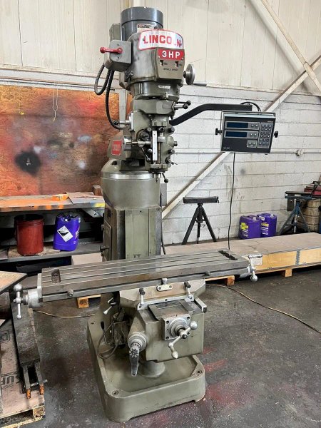 USED LINCOLN 9" X 42" KNEE MILL WITH 2-AXIS READOUT, Year: 1994