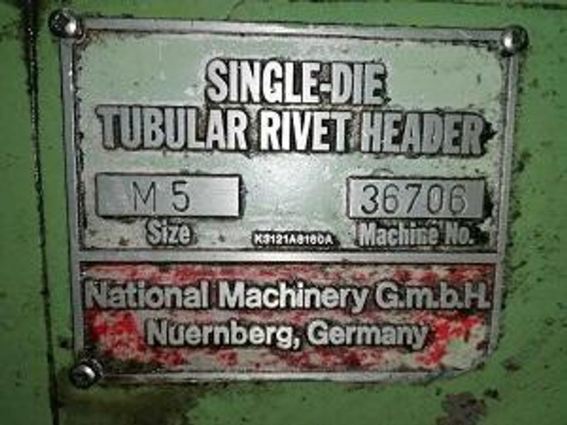 NATIONAL MODEL M5 HIGH SPEED SINGLE DIE TUBULAR RIVET HEADER