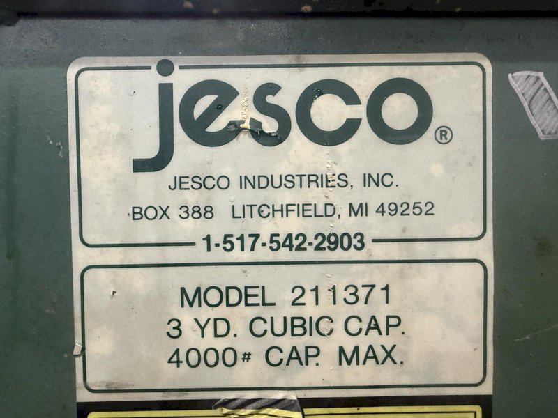 4,000 LBS CAP. JESCO 3-CUBIC YARD MODEL #211371 SELF-DUMPING HOPPER W/ CASTERS: YOBRO #25949