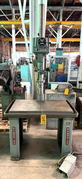 20" Clausing Single Spindle Drill, High Column, 24" x 40" Tbl., 3 MT, 1.5 HP