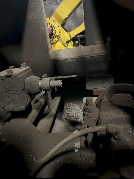 2005 Eagle automated saw and knockout system s/n 05027 with enclosure with light curtain, 2005 Fanuc robot model M-900iA 350 s/n r05743652 with Fanuc system R-J3iB controls s/n e05608535, with saw grips, Eagle enclosure with core knockout system, Allen Bradley plc with panelview 700, core butt discharge conveyor with drive, gate and riser dropoff, related conveyors