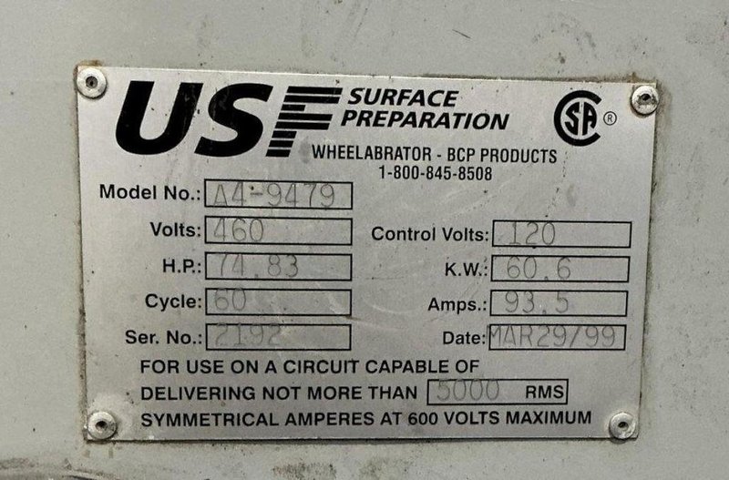 60" x 60" BCP MODEL #A4-9479 SPINNER HANGER SHOT BLAST MACHINE, NEW 1999: YOBRO #26149