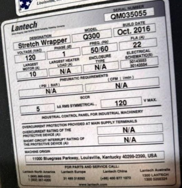 LANTECH Q-300 SEMI-AUTOMATIC PALLET STRETCH WRAPPER