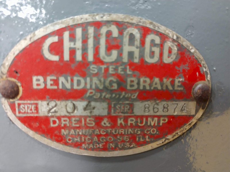 10' X 10 GAUGE DREIS &amp; KRUMP CHICAGO D&amp;K MODEL 204 POWERED APRON BRAKE: STOCK #14637