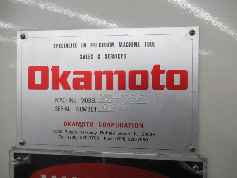 Okamoto ACC 12.24DX 3-Axis Hydraulic Surface Grinder with Incremental Down Feed, Heidenhain DRO for Cross Feed, 12"x24" Chuck, Coolant System with Paper Filtration- Auction Item