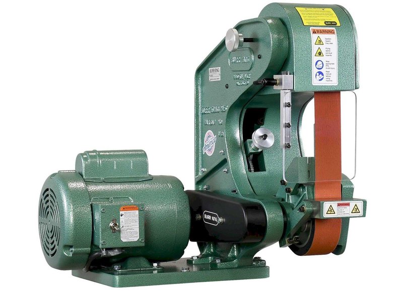 1 - NEW BURR KING 2 X 48 THREE WHEEL BELT GRINDER, MODEL #: 482