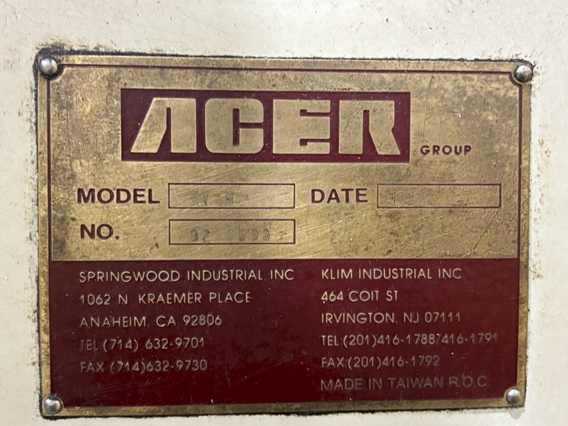 3 HP ACER MODEL #3VK3-HP RAM TYPE VERTICAL MILL WITH DIGITAL READ OUTS: STOCK #23061
