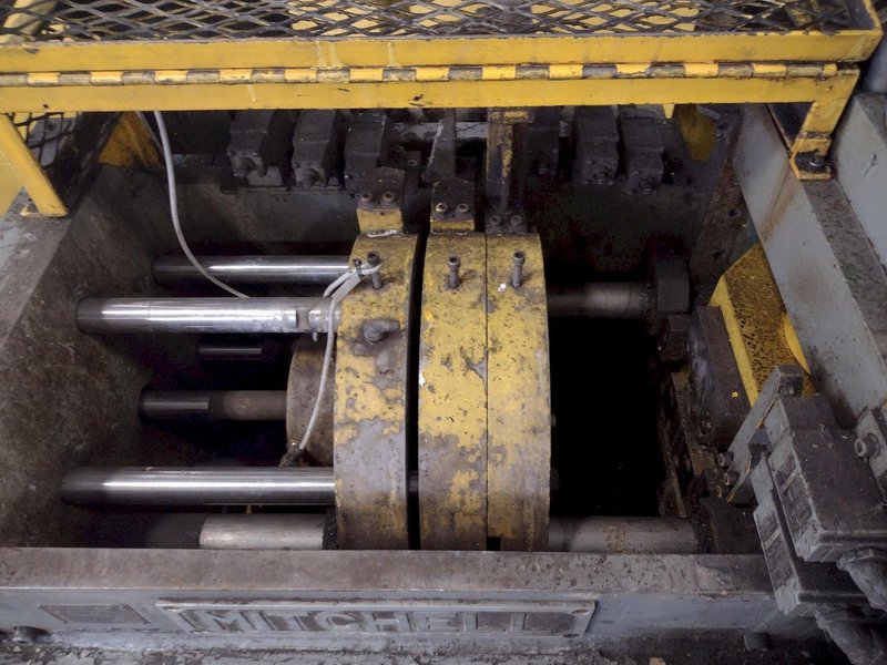 25,000 LB MITCHELL (4) DIE IN LINE TUBULAR CONVEYOR ROLL SHAFT END FORMING MACHINE: STOCK #15296