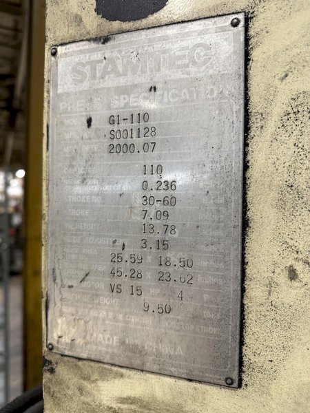 110 TON STAMTEC (NEW 2000) MODEL #G1-110 GAP FRAME PRESS, 7" STROKE: STOCK #19948
