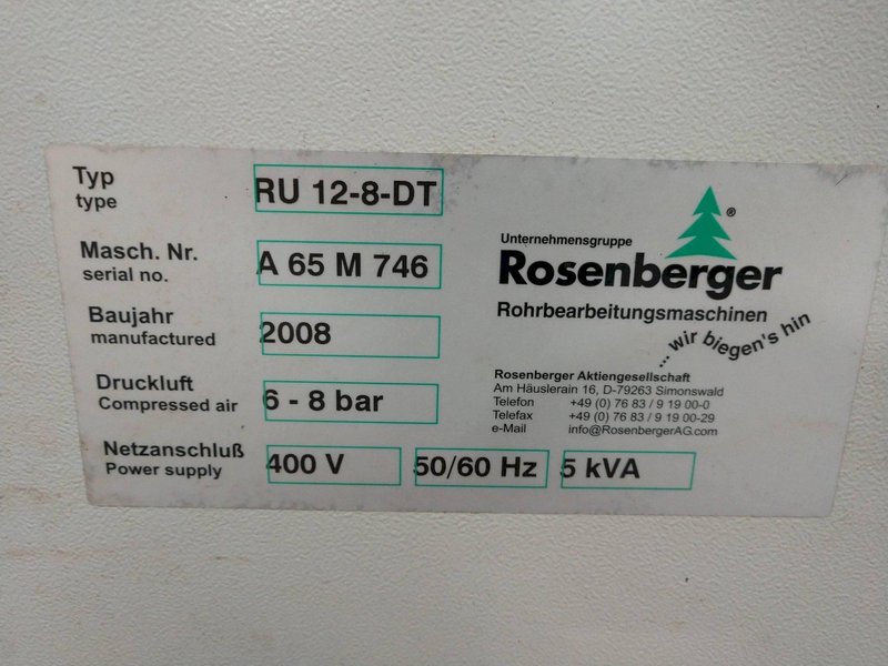 12 TON ROSENBERGER MODEL RU-12-8-DT 3/BLOW SERVO DRIVEN TUBE END FORMER: STOCK #14538