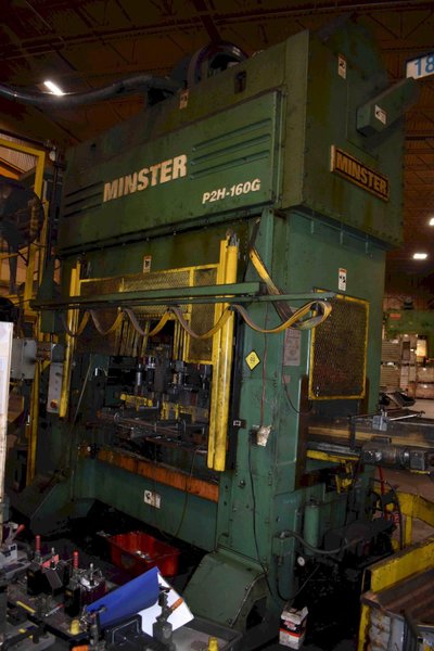 180 Ton Minster P2H-160G High Speed Straight Side Press, 74" x 34" BA, 7.87" STR, 5.9" ADJ, 19.68" SH, 0-120 SPM Vari