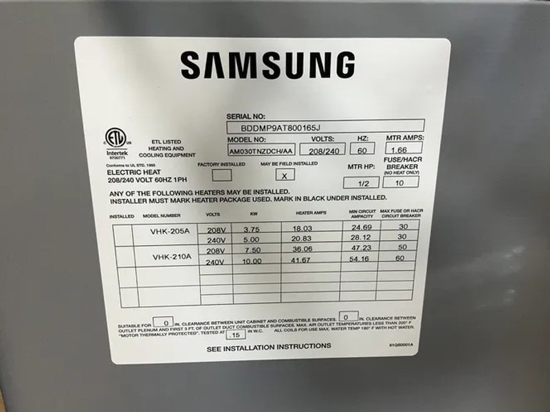 Samsung Air Conditioner - Am030tnzdch/aa