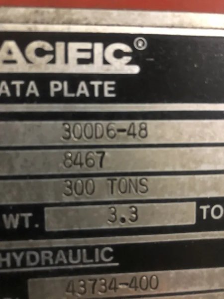 PACIFIC 300 TON HYD PRESS, s/n 8467, STOCK#  13901J