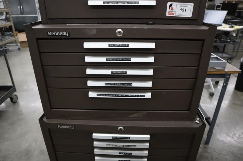 Kennedy 3-Tier Portable Tool Cabinet with Contents: Assorted Cutting Tools and More- Auction Item