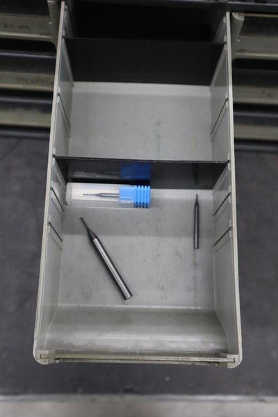 Multi-Drawer Cabinet (16) with Contents: Carbide End Mills, HSS Drills and More- Auction Item