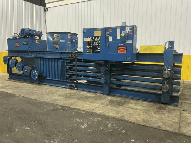 30" X 40" SELCO MODEL HSO-128A AUTO-TIE TOP LOADING HORIZONTAL HYDRAULIC BALER SYSTEM, W/ CONVEYOR &amp; DUMP HOPPER: YOBRO #26210