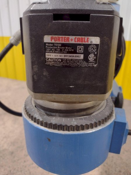 PORTER-CABLE ROUTER W/ HD GUIDE ARM ON 8' X 4' X 10" STARRETT CRYSTAL PINK GRANITE SURFACE PLATE: STOCK #19044