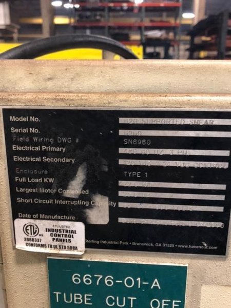 2" Haven model 620 Klean Cut Tube Cut Off