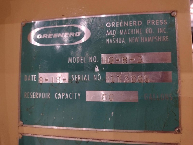 8 TON GREENERD MODEL #HC-8-3 C FRAME HYDRAULIC PRESS 12" STROKE: STOCK #21760