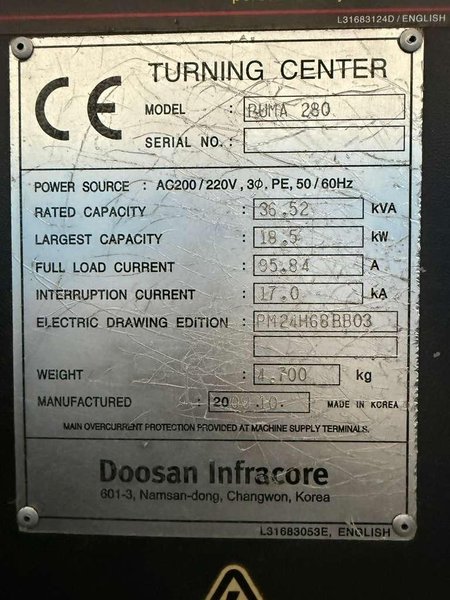 Doosan Puma 280 CNC Turning Center – 12″ Chuck Lathe