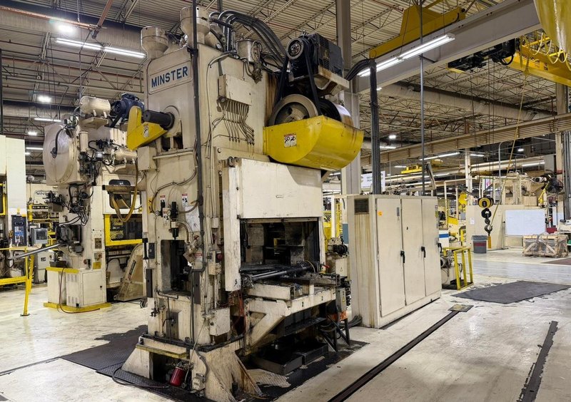 150-ton Minster "Piece-Maker" Back Geared Straight Side Press Model P2-150-60 For Sale, Year 1996 -  Includes Coil Feed Line