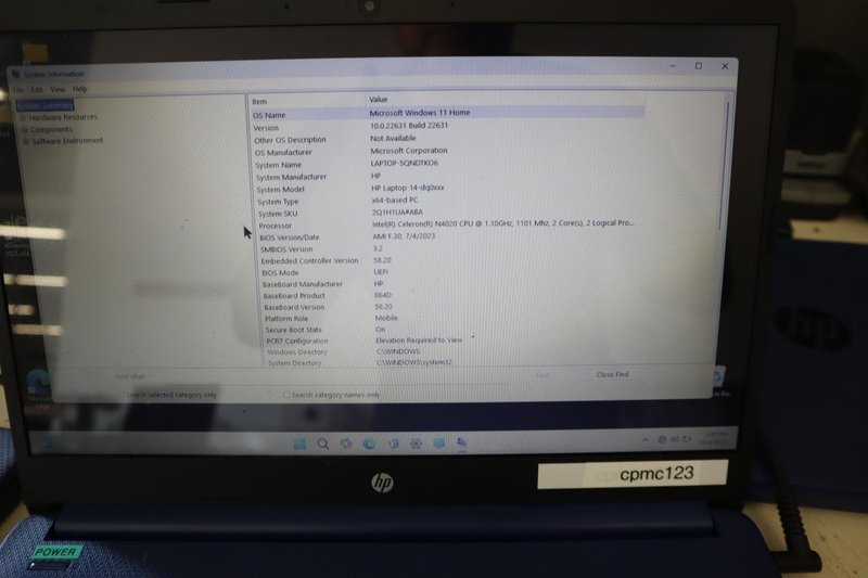 (4) Hewlett Packard Model 14-dq0055dx Laptop Computers, System info in photos.- Auction Item