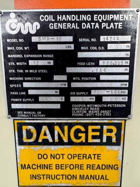 24" X .156" CWP SMX-24 SERVO FEEDER. STOCK # 0470624