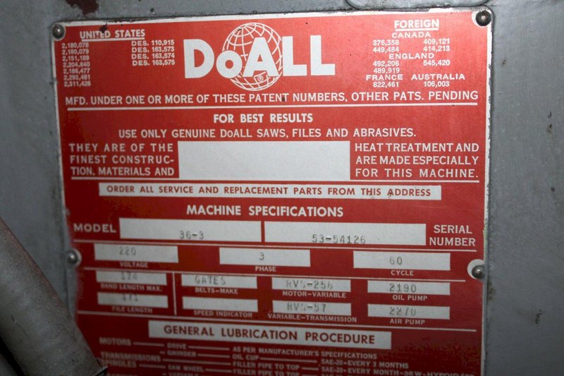 16" DOALL VERTICAL BANDSAW