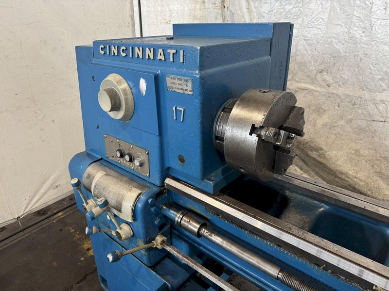 17" x 54" CINCINNATI 17 HYDRASHIFT ENGINE LATHE. STOCK # 0555025.