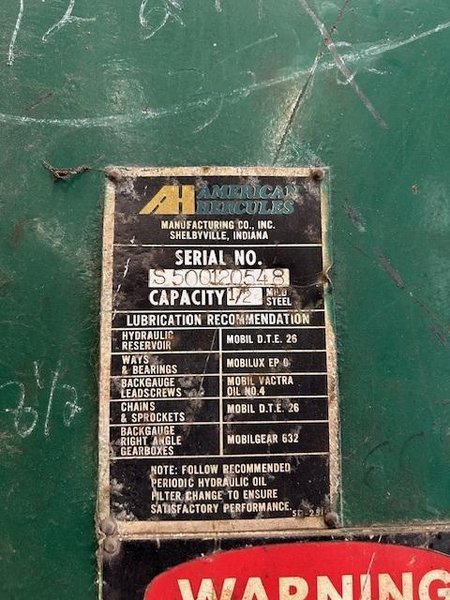 12' X 1/2" AMERICAN HERCULES HYDRAULIC SHEAR. STOCK # 0343725