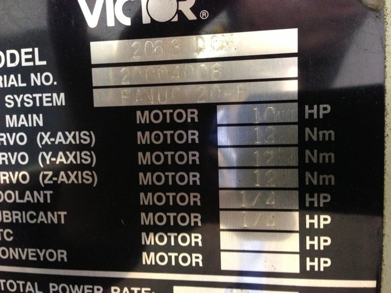 VICTOR 2063 DCM 20" X 63" VERTICAL MACHINING CENTER, STOCK# 13275J