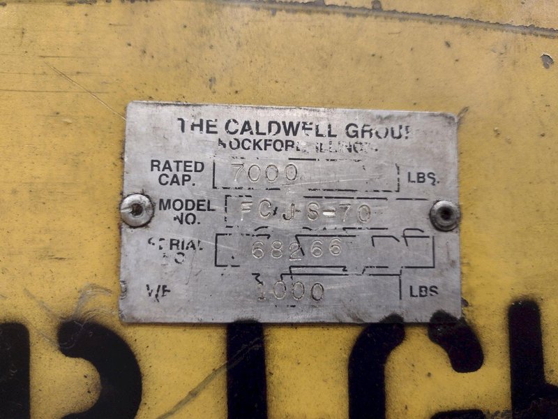 7,000 LBS (3.5 TON) X 70" X 63" MODEL FC JS-70 CALDWELL FORKLIFT CLIP-ON BOOM: STOCK #23563